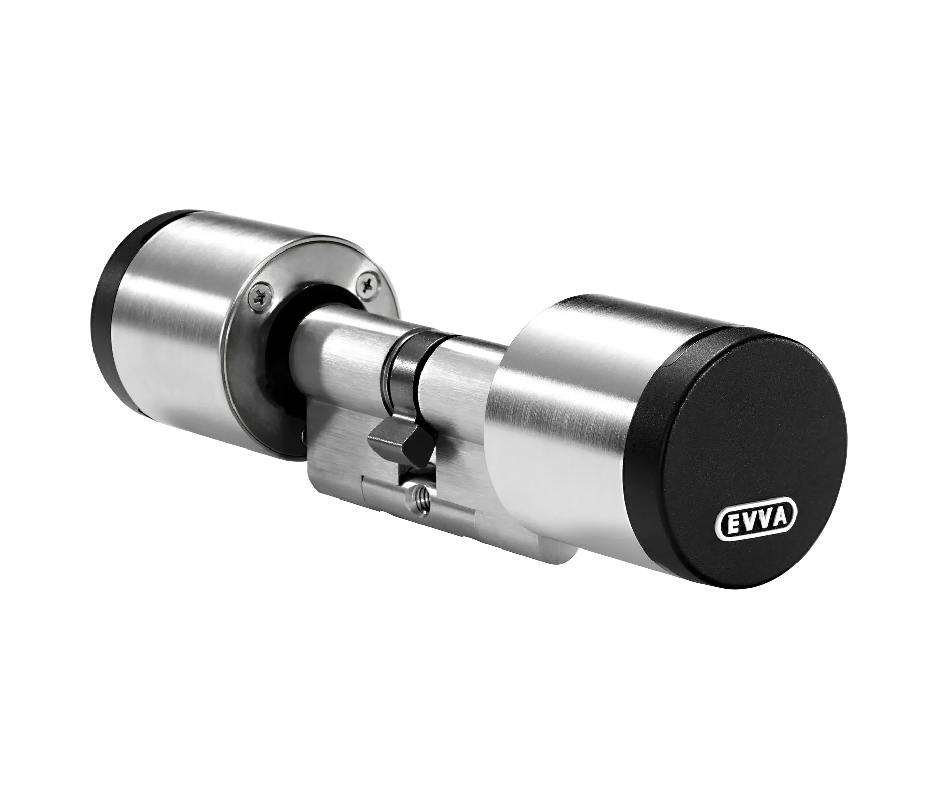 Metalowy elektroniczny cylinder zamka EVVA w kolorze srebrno-czarnym