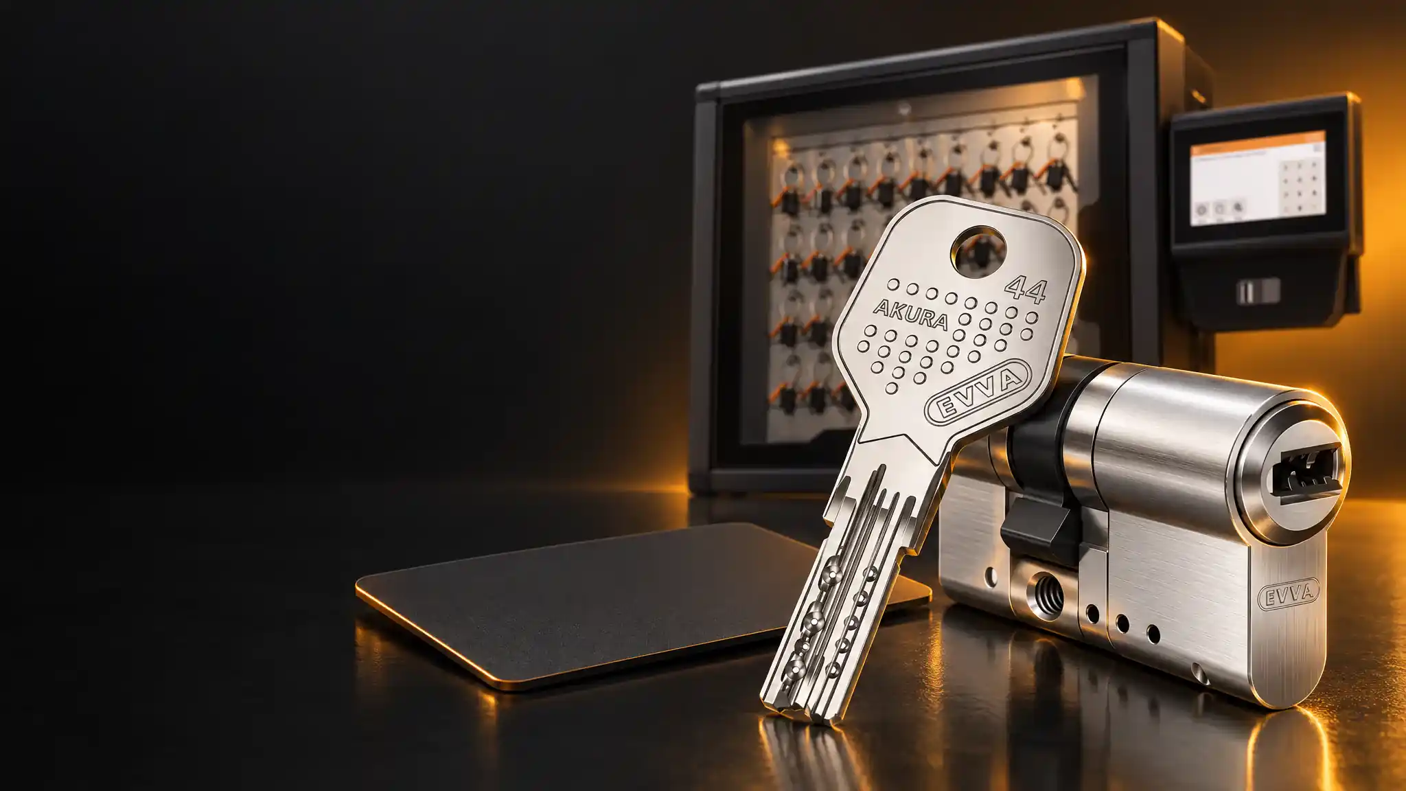 Depozytor kluczy, klucz systemu Master Key z wkładką i karta zbliżeniowa